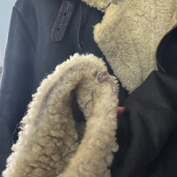 Men's Shearling Leather Bomber Jacket - Brown - Picture 5 of 8